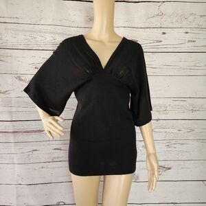 Mingle Black Dolman Sleeve Deep V Neck Sweater Small